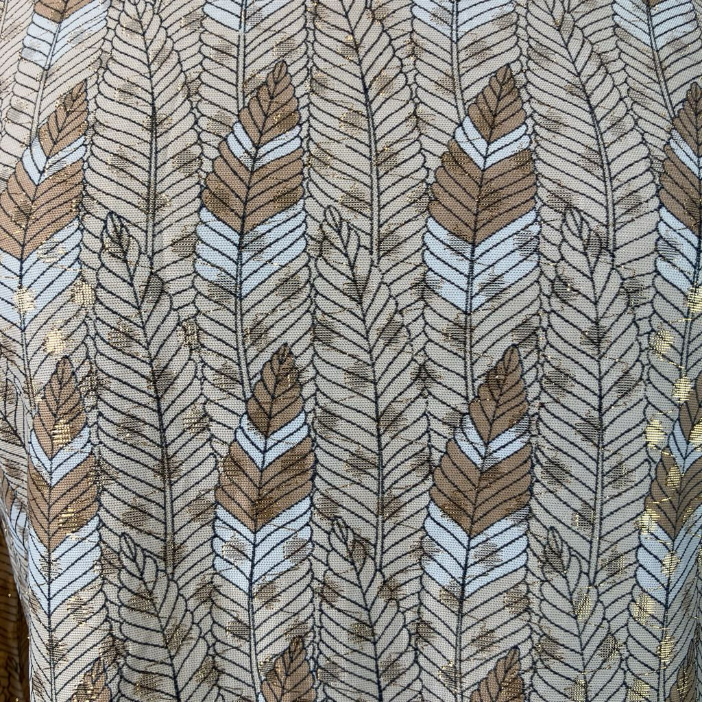 1980s Handmade Metallic Feather Print Top