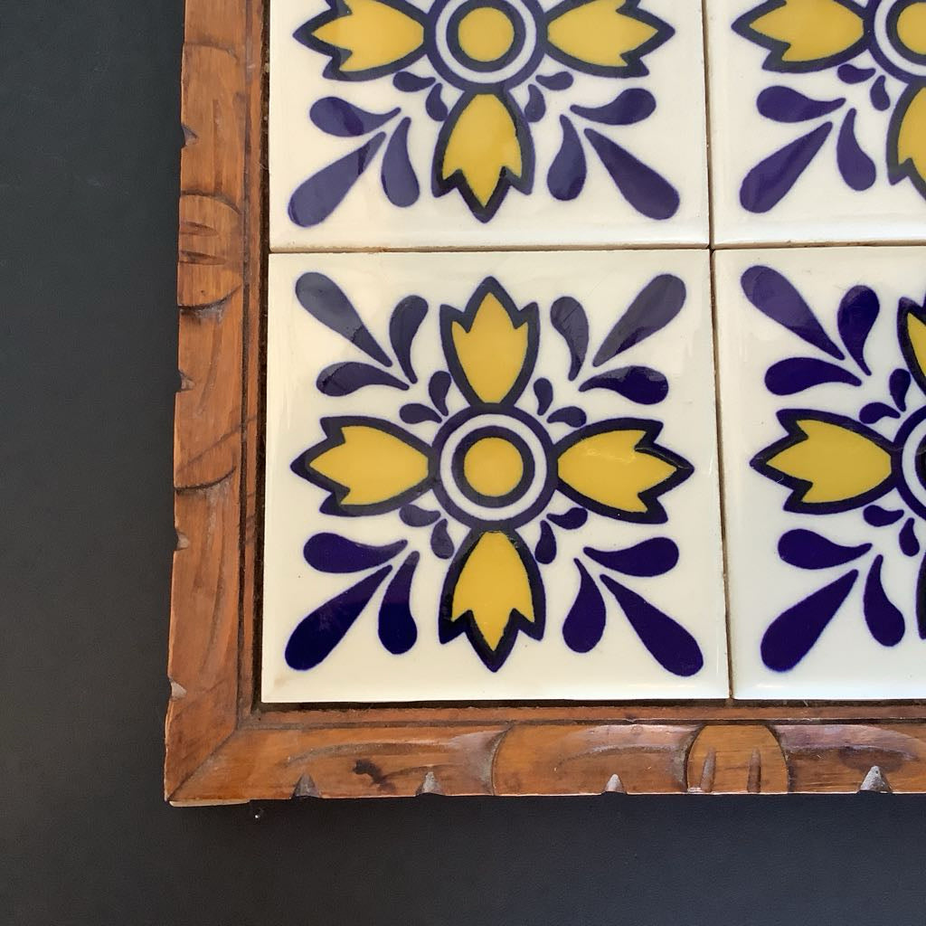 Vintage Mexican Tile Wood Tray