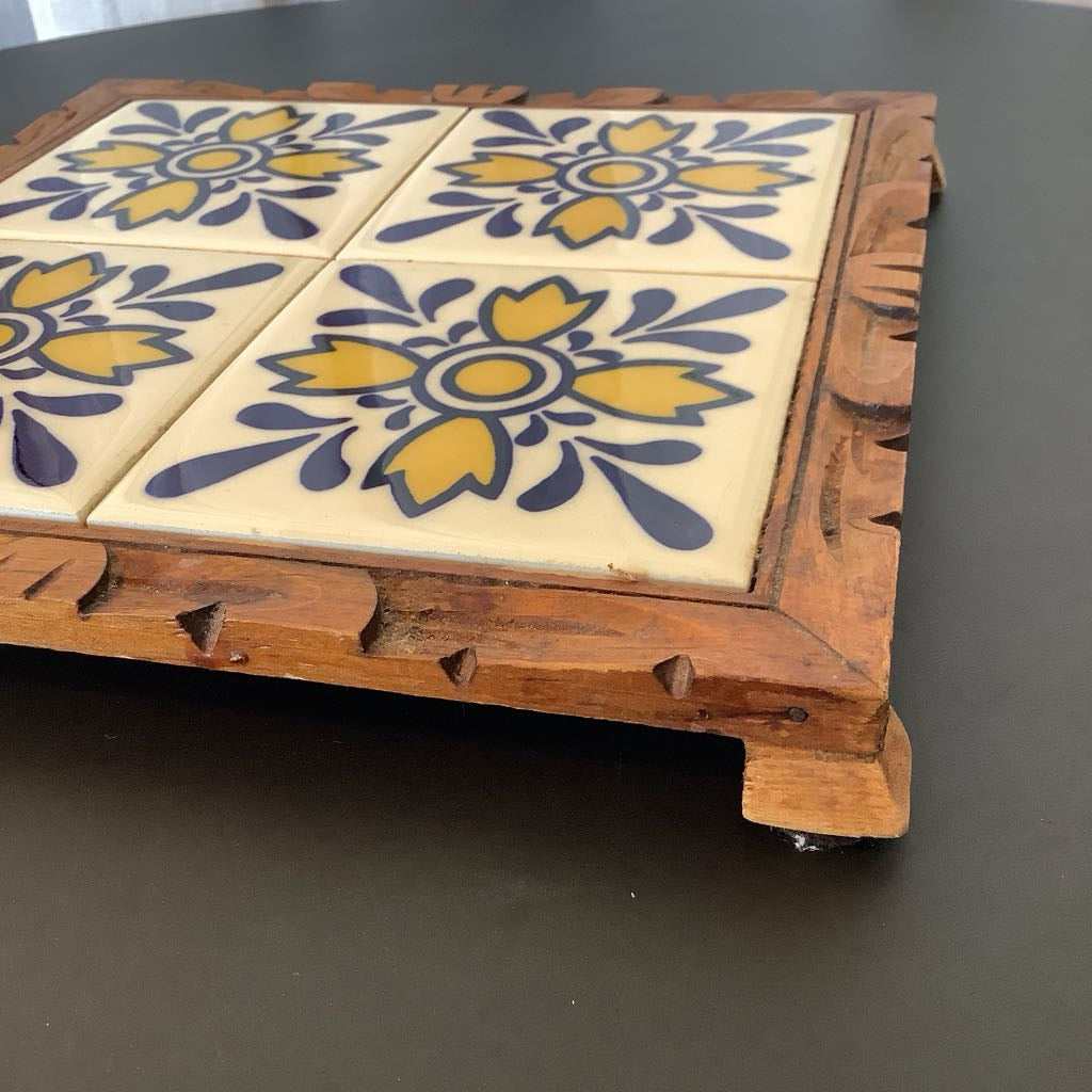 Vintage Mexican Tile Wood Tray