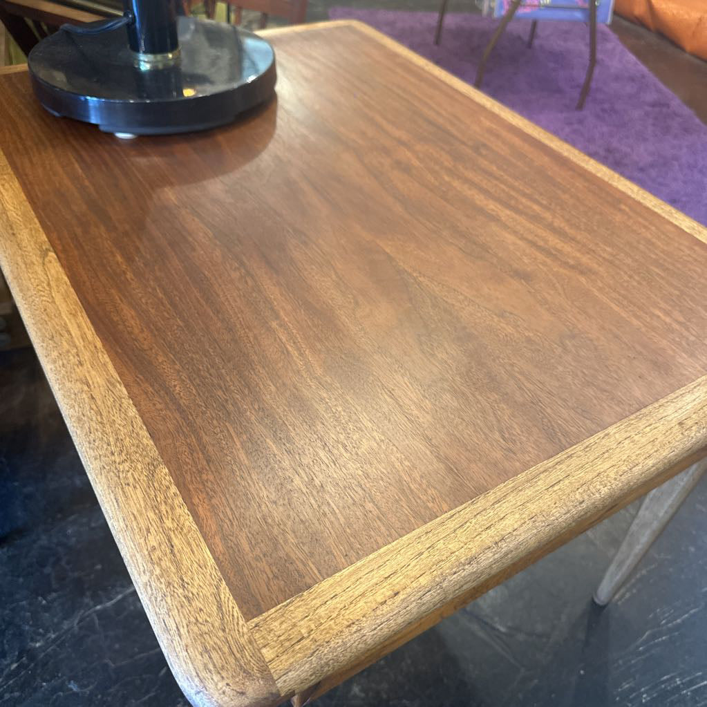 Wooden table top with a blurred background