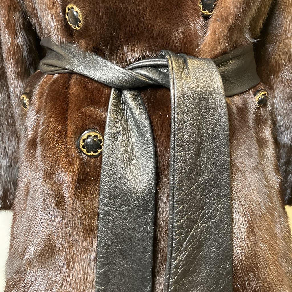 Vintage Dark Mink Belted Fur Coat