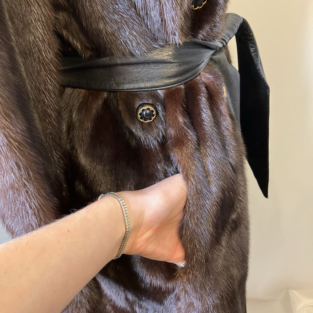 Vintage Dark Mink Belted Fur Coat