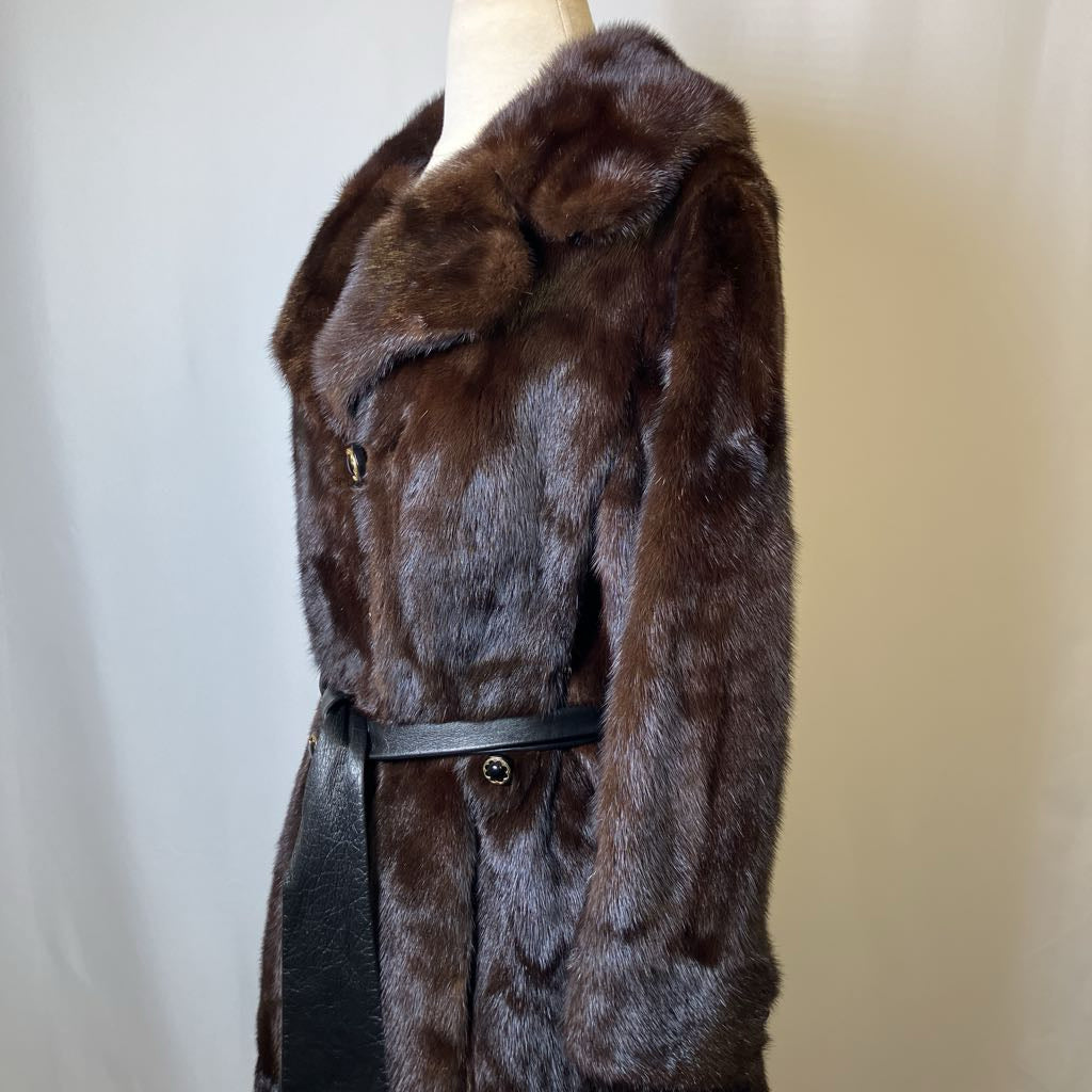 Vintage Dark Mink Belted Fur Coat