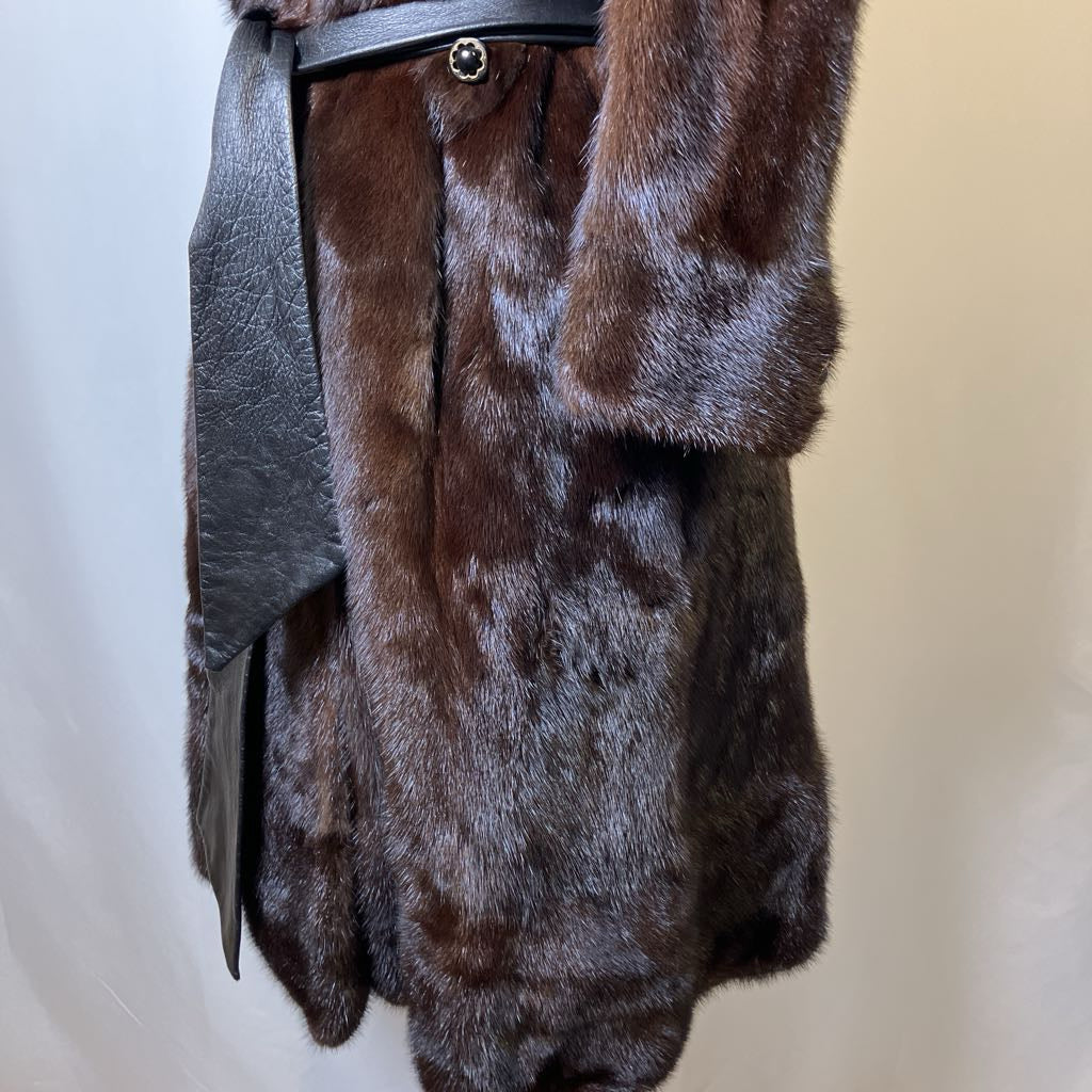 Vintage Dark Mink Belted Fur Coat