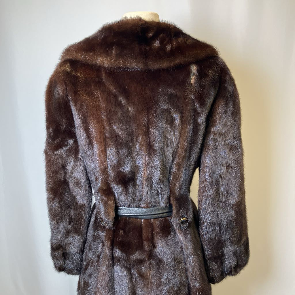 Vintage Dark Mink Belted Fur Coat