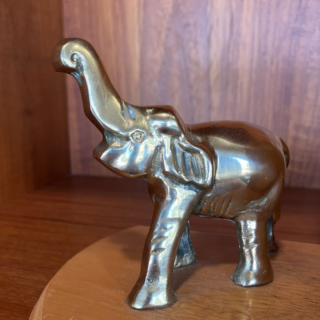 Vintage Wooden Bookends with Brass Elephants