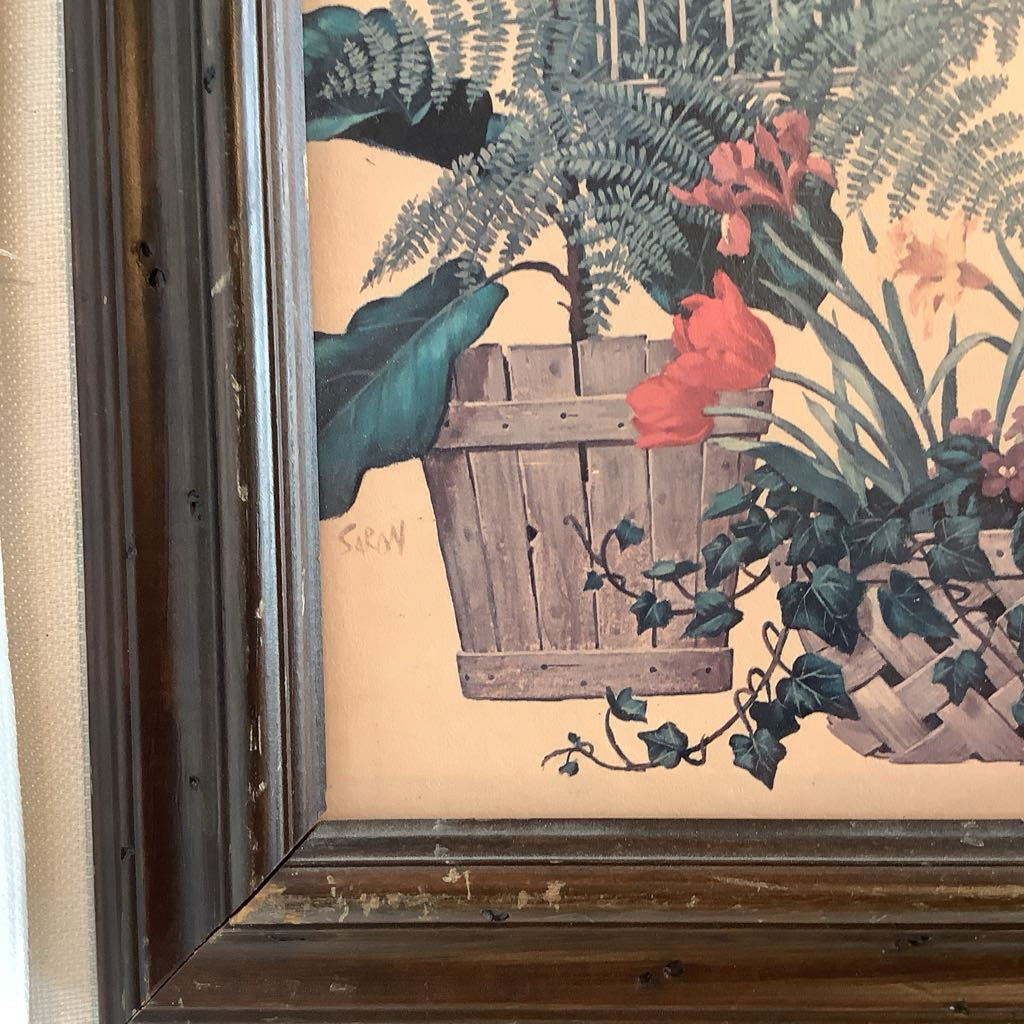 Vintage Ferns & Flowers Wall Art (2) Signed "Siran"