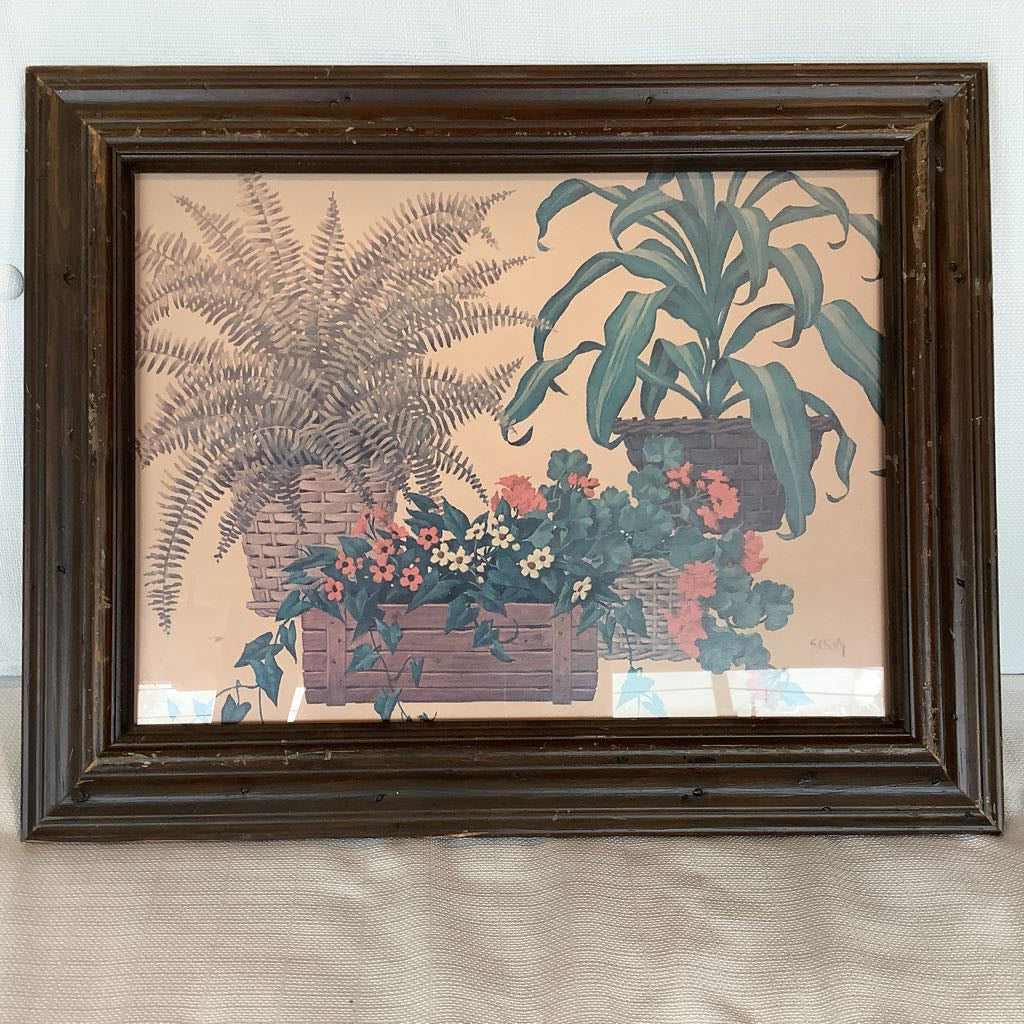 Vintage Ferns & Flowers Wall Art (2) Signed "Siran"
