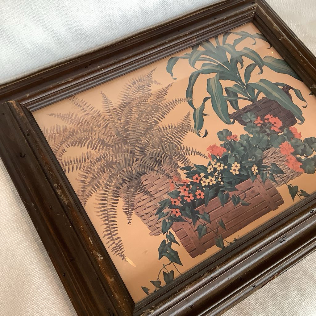 Vintage Ferns & Flowers Wall Art (2) Signed "Siran"