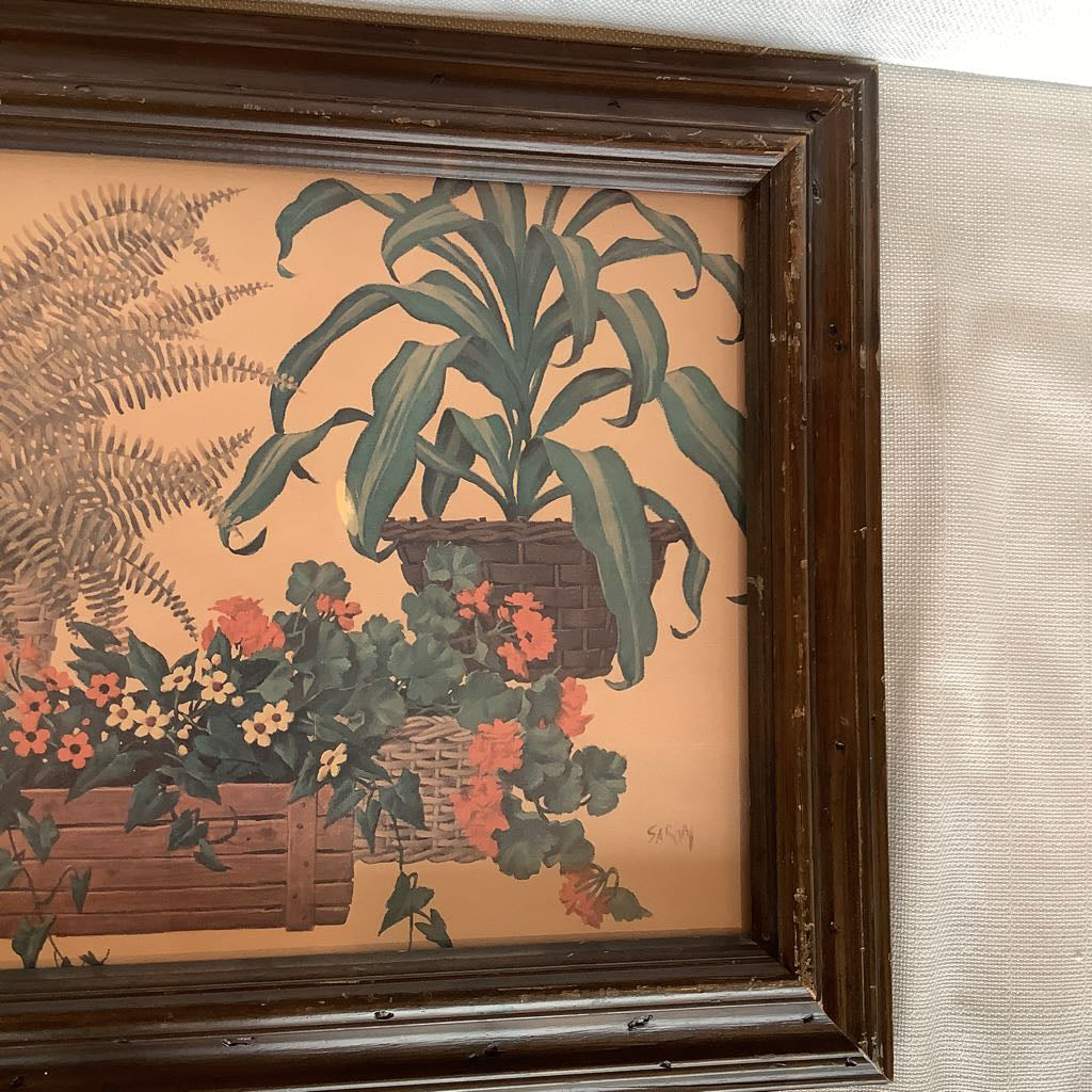 Vintage Ferns & Flowers Wall Art (2) Signed "Siran"