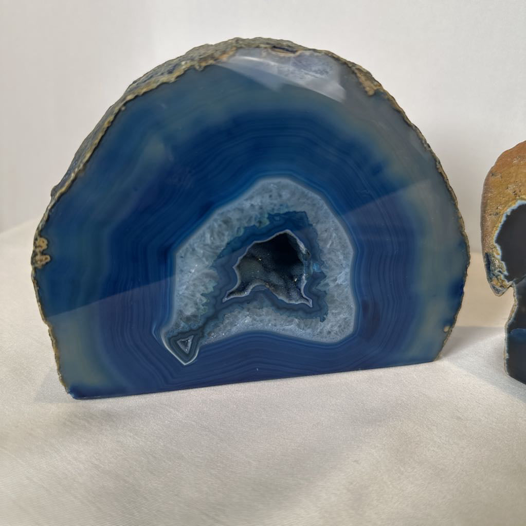 Blue agate stone on a white background
