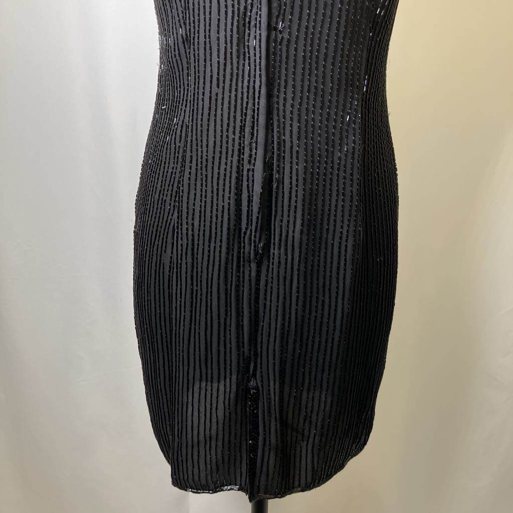 1980s Sequin & Beaded Sleeveless Black Cocktail Dress