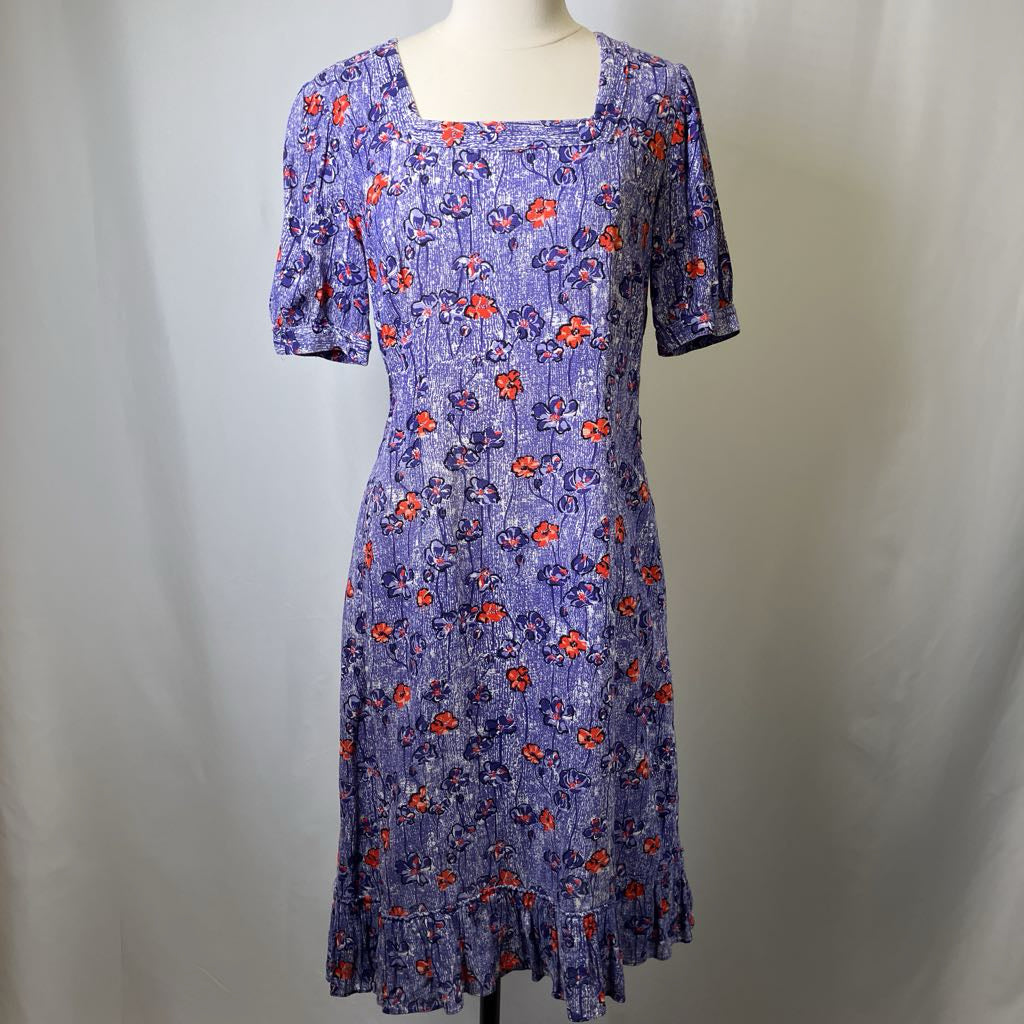 30s-40s Blue Floral Rayon Dress