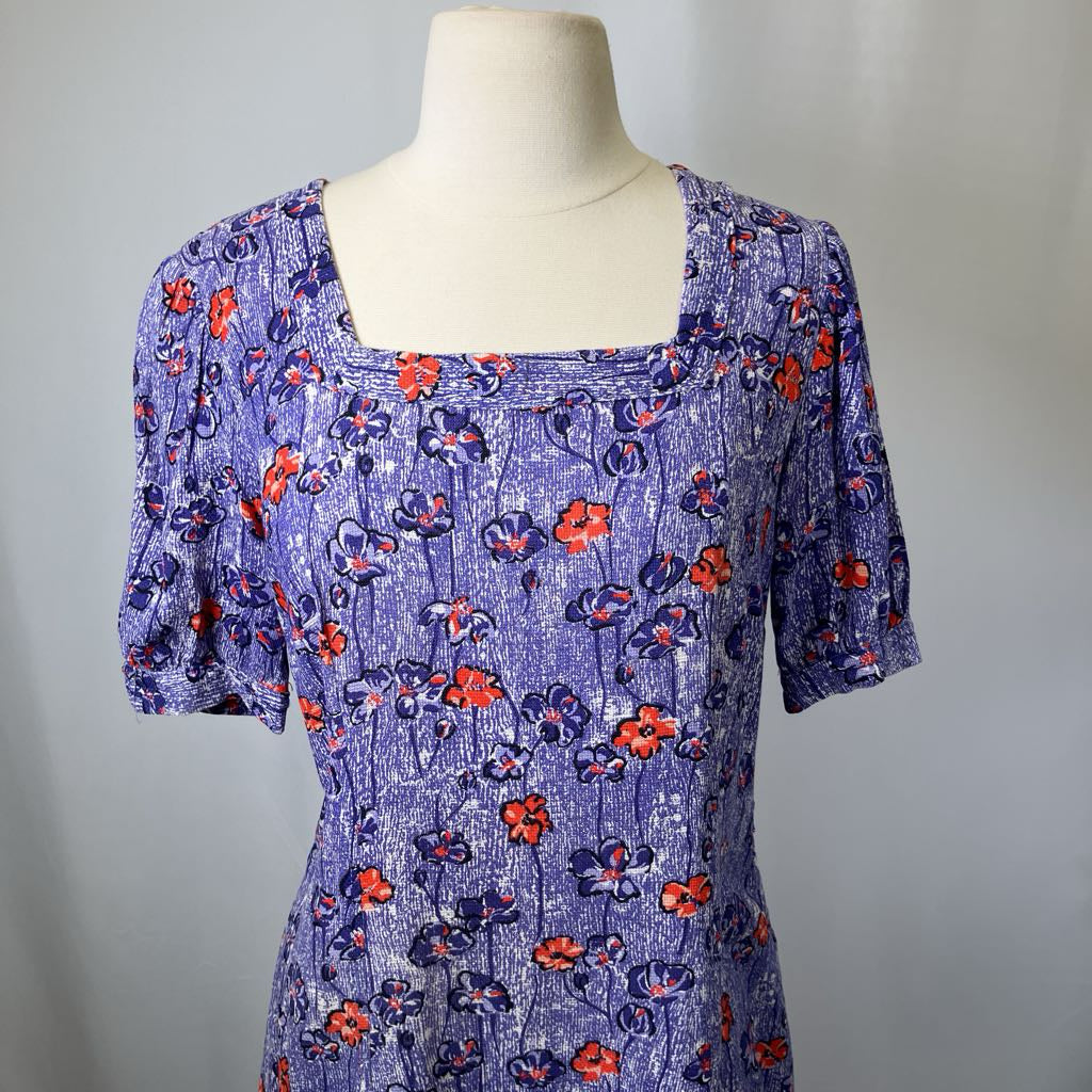 30s-40s Blue Floral Rayon Dress