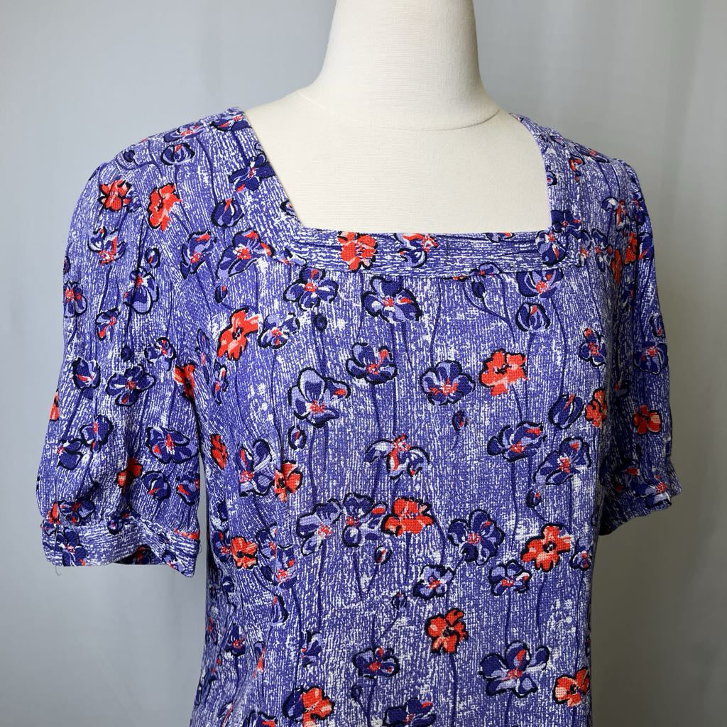 30s-40s Blue Floral Rayon Dress