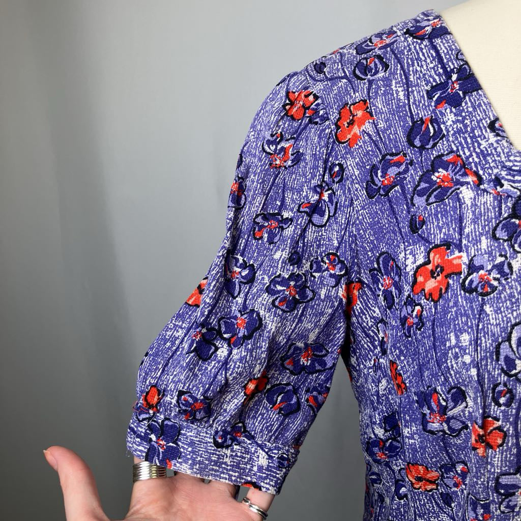30s-40s Blue Floral Rayon Dress