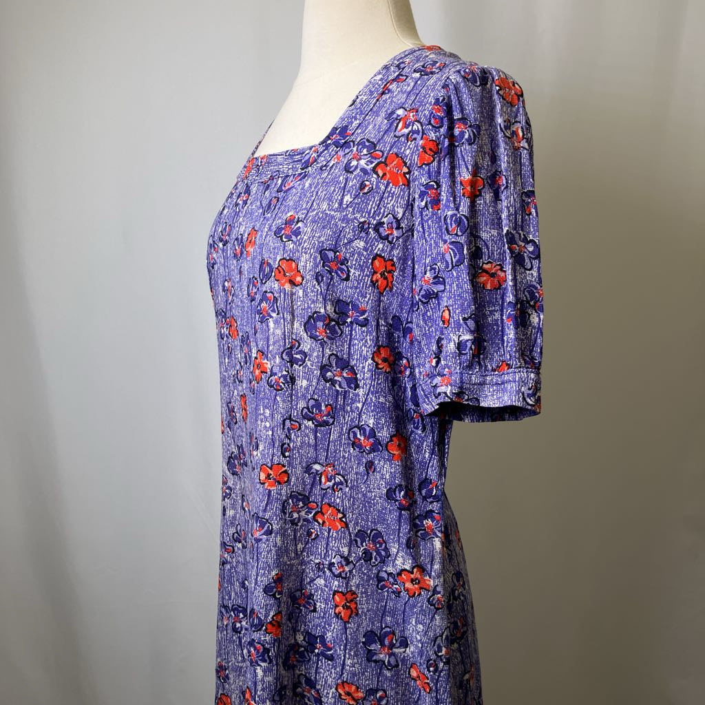 30s-40s Blue Floral Rayon Dress