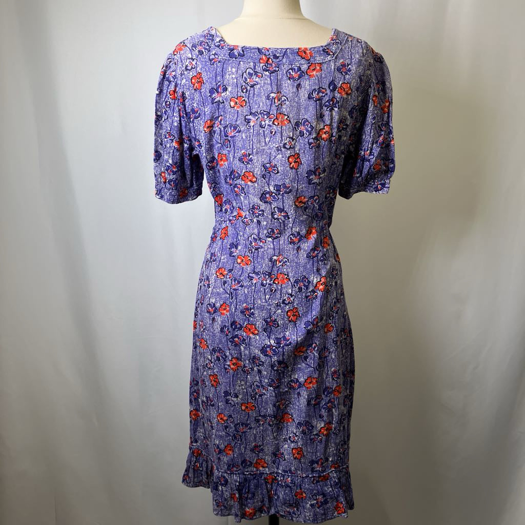 30s-40s Blue Floral Rayon Dress