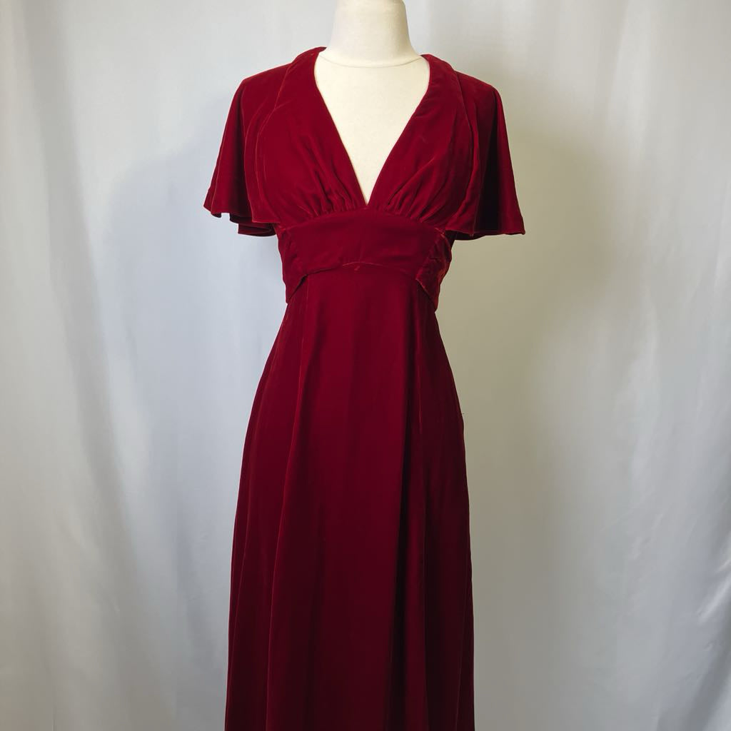70s Red Velvet Maxi Dress