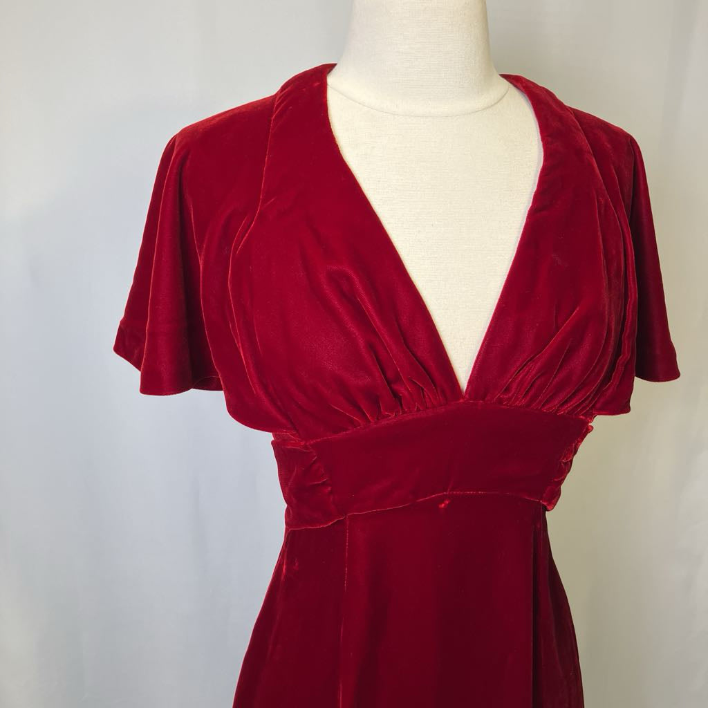 70s Red Velvet Maxi Dress