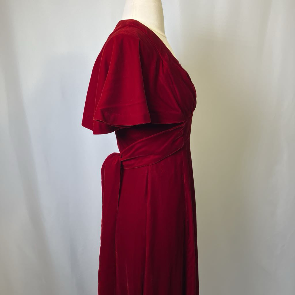 70s Red Velvet Maxi Dress