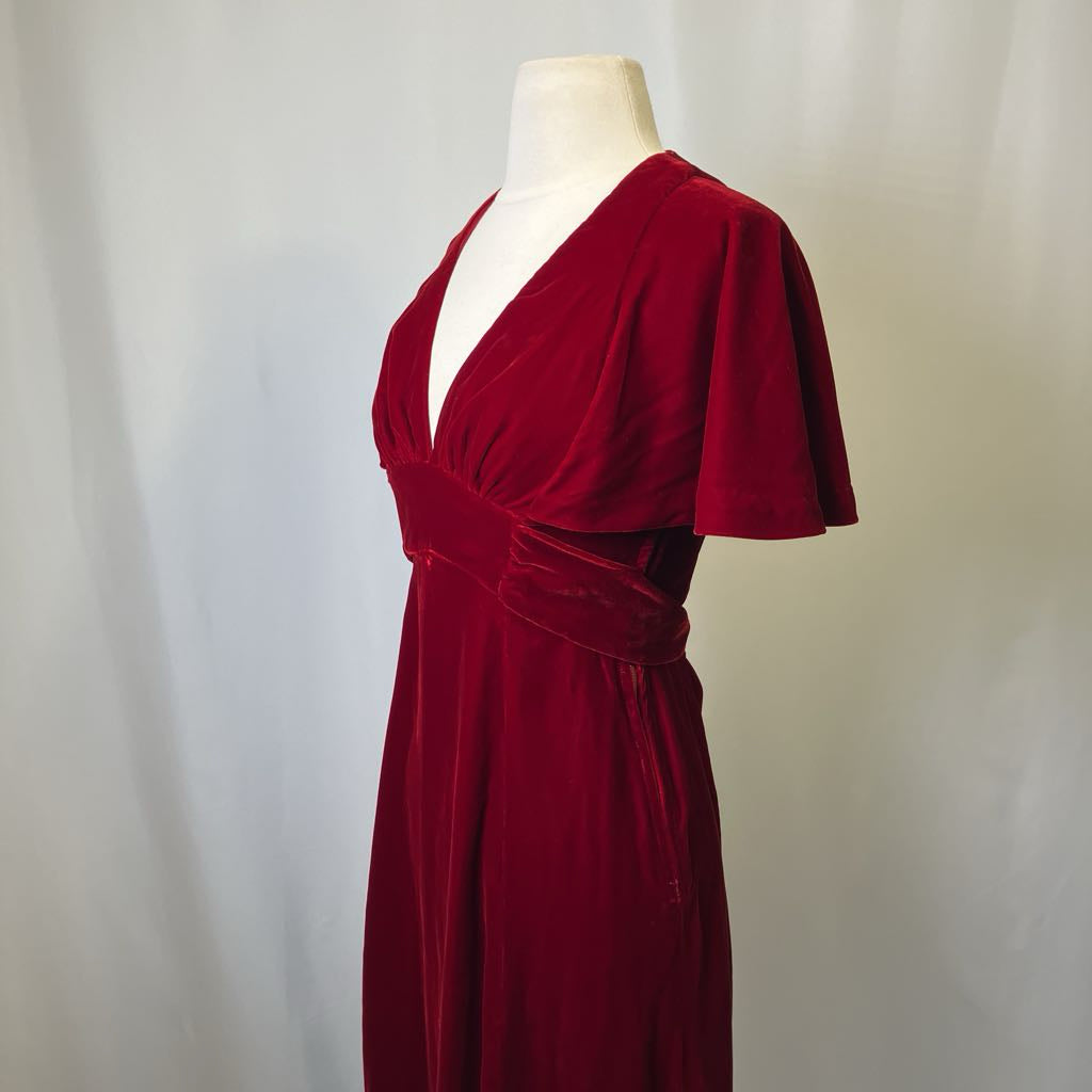 70s Red Velvet Maxi Dress