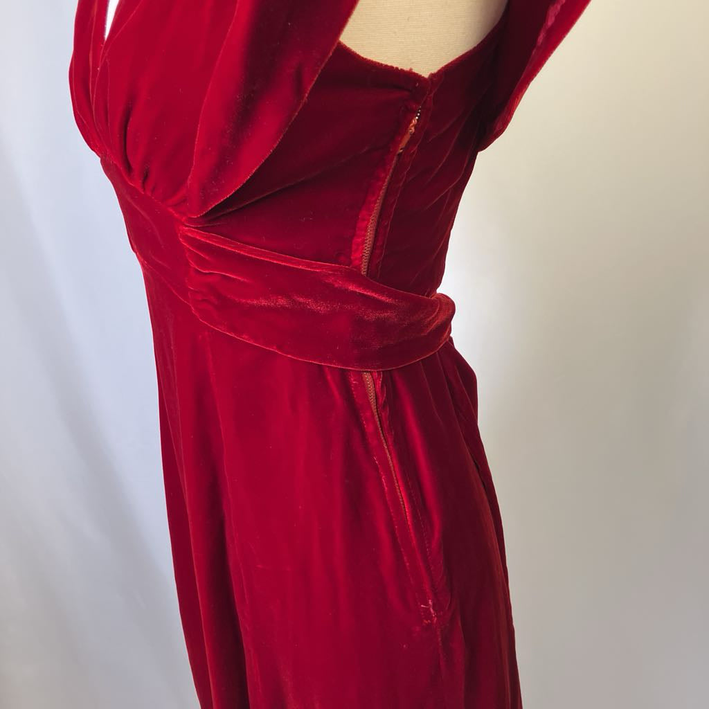 70s Red Velvet Maxi Dress