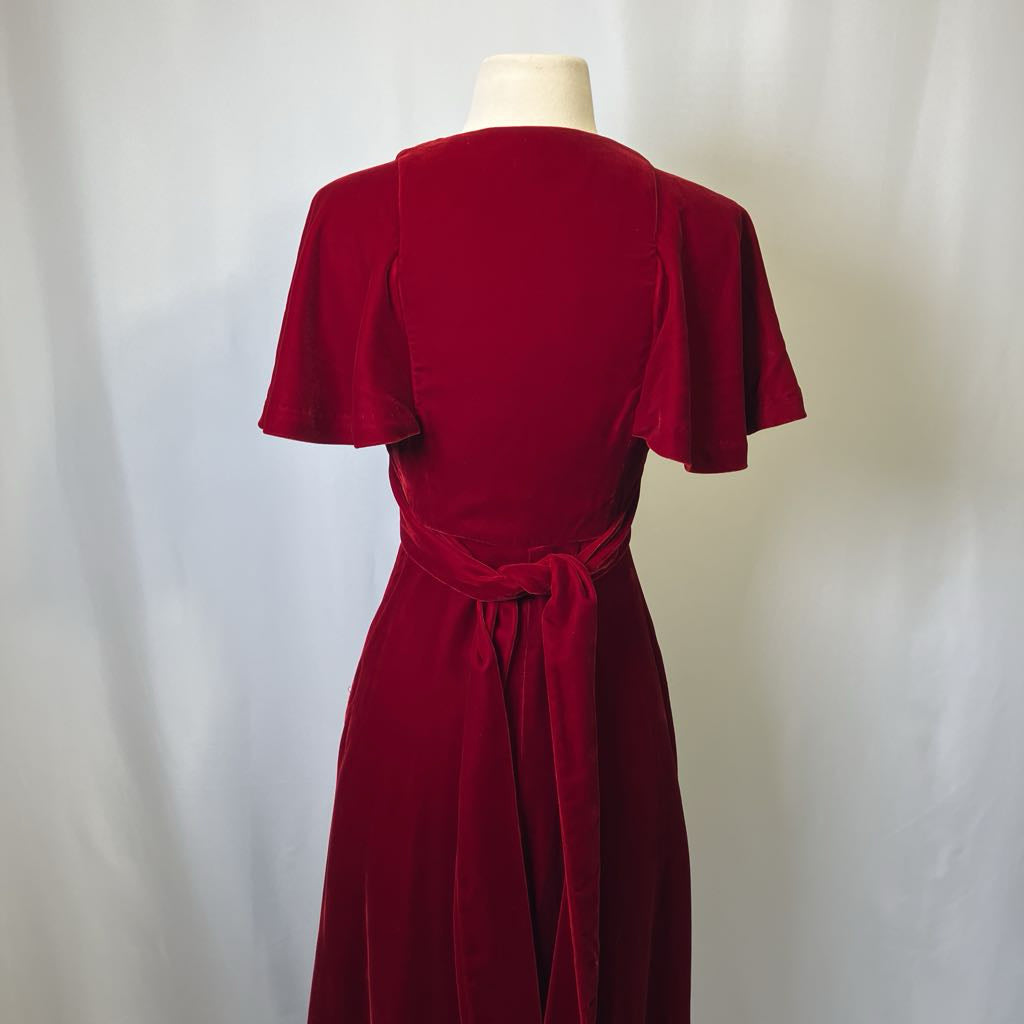 70s Red Velvet Maxi Dress