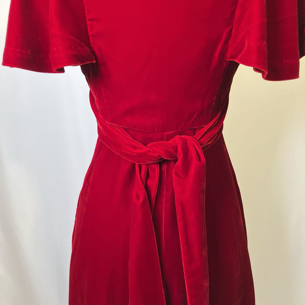 70s Red Velvet Maxi Dress