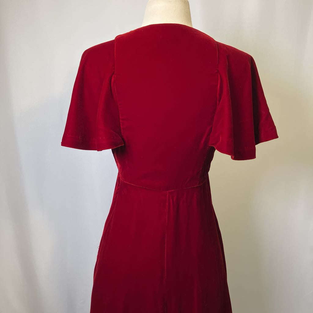 70s Red Velvet Maxi Dress