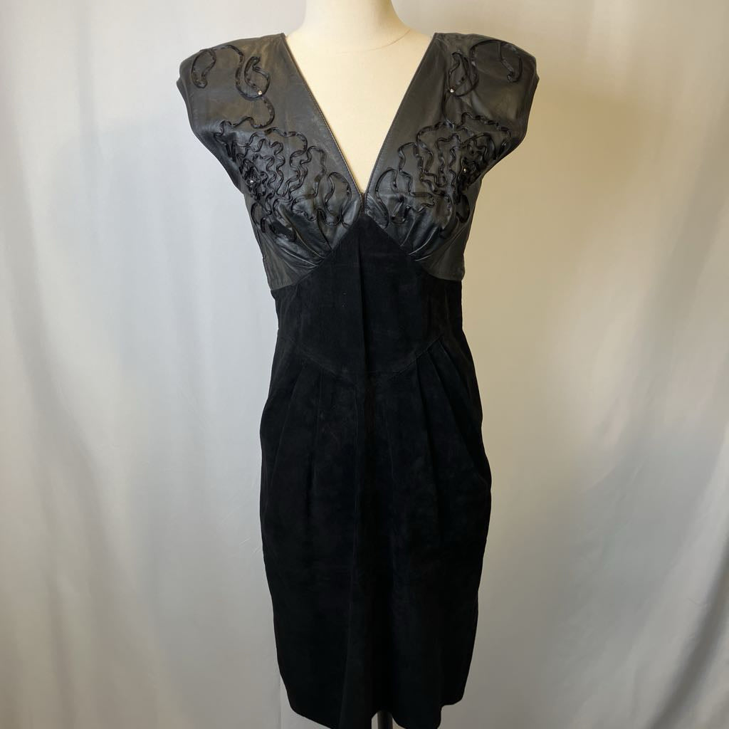 1980s Karen Okada for David Howard Leather & Suede Dress