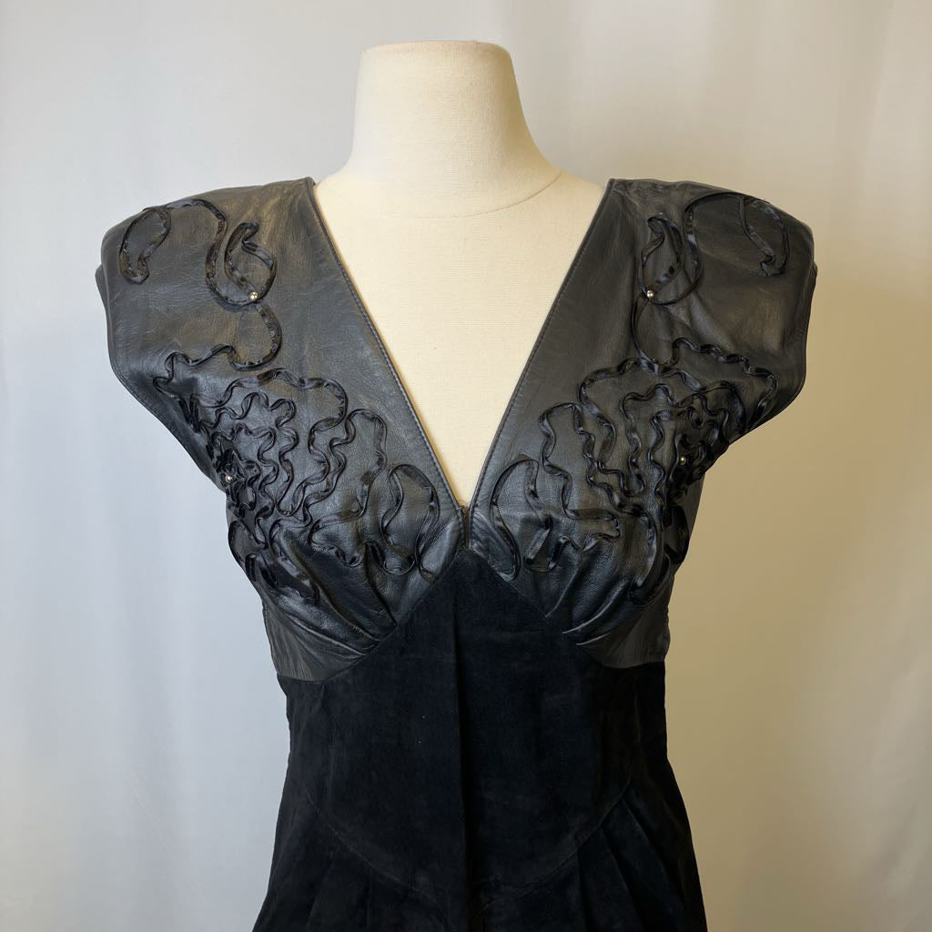 1980s Karen Okada for David Howard Leather & Suede Dress