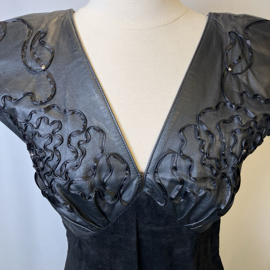 1980s Karen Okada for David Howard Leather & Suede Dress