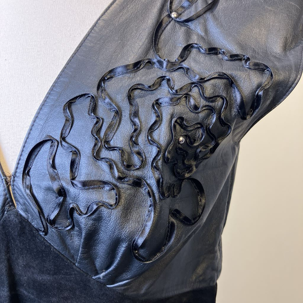 1980s Karen Okada for David Howard Leather & Suede Dress