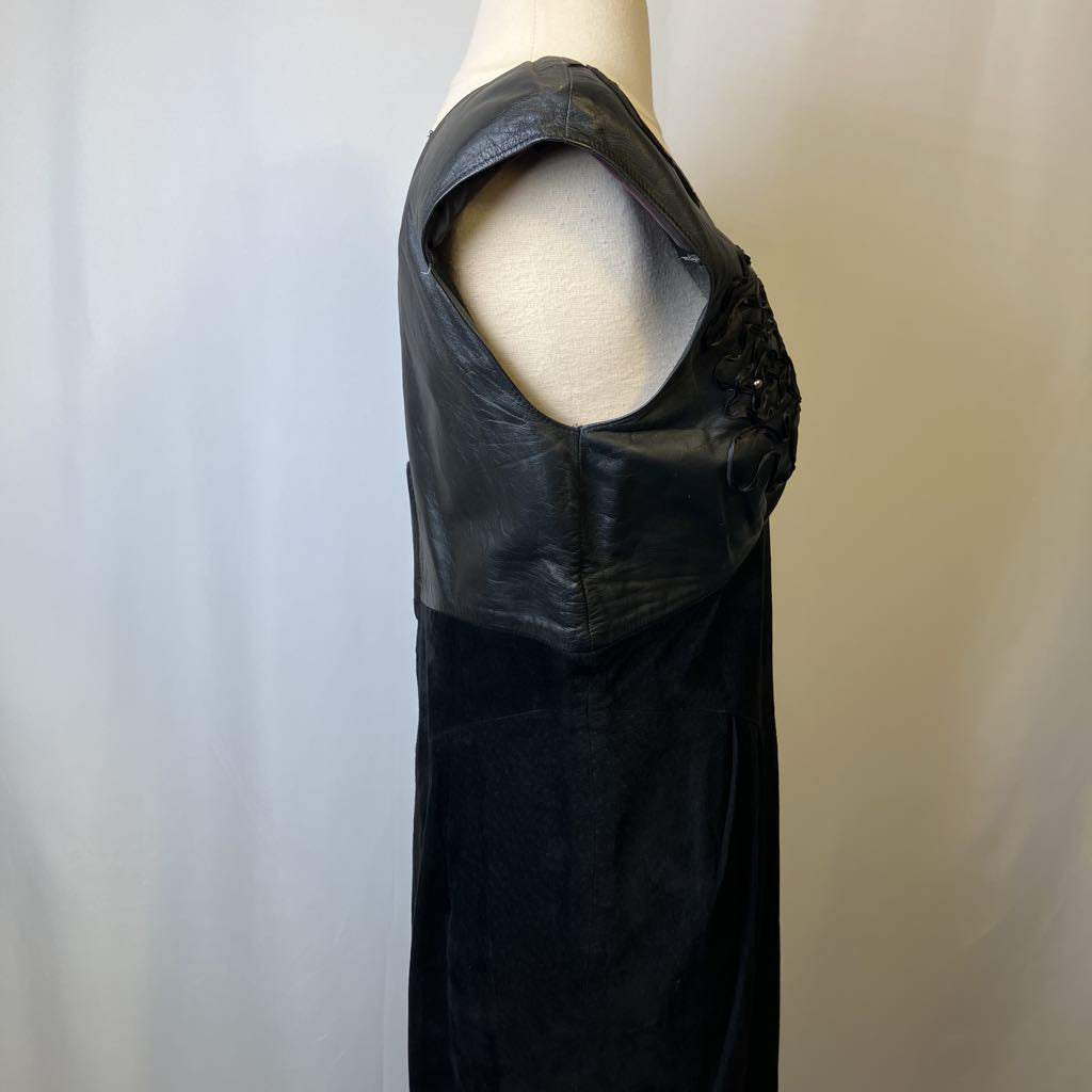 1980s Karen Okada for David Howard Leather & Suede Dress
