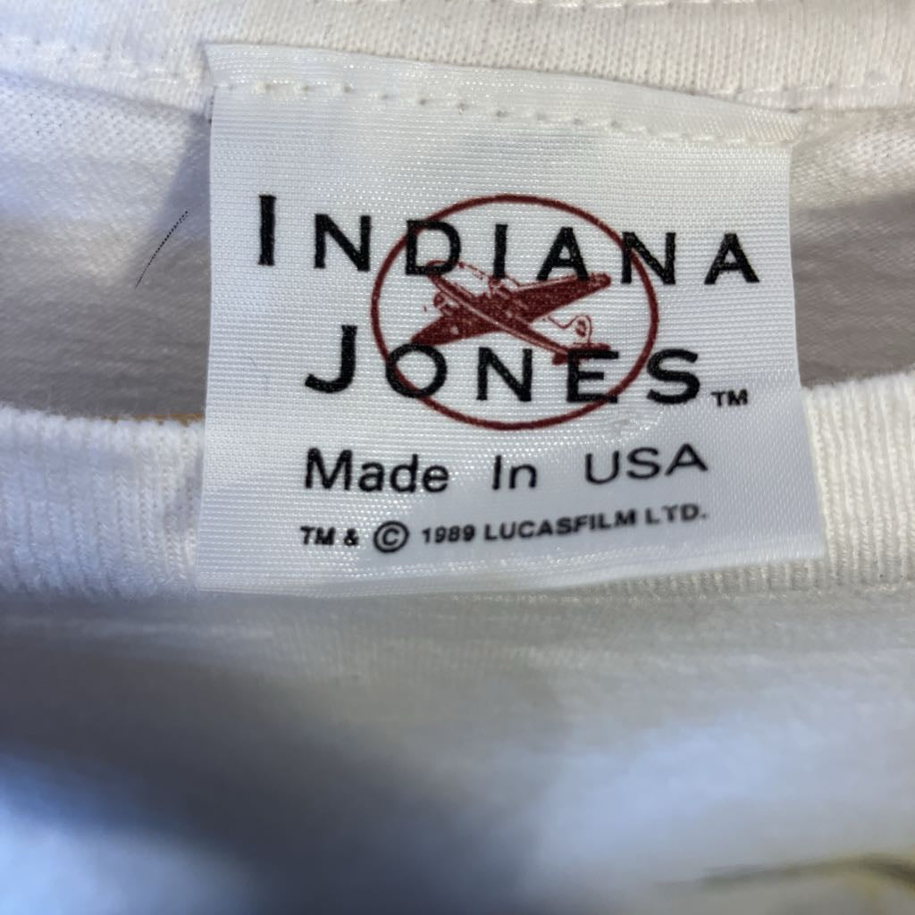 Indiana Jones label on a white background