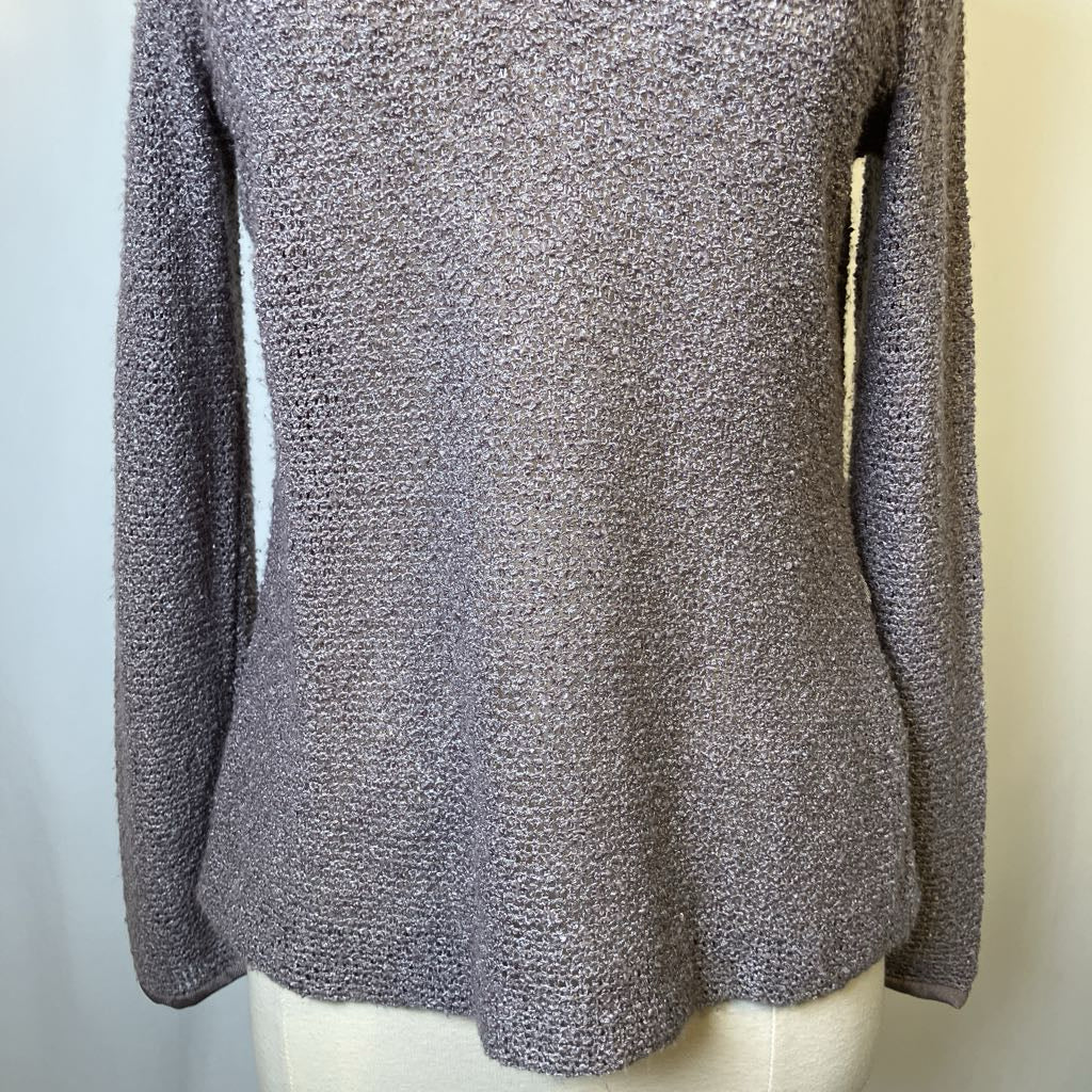 Gray textured sweater on a mannequin against a white background