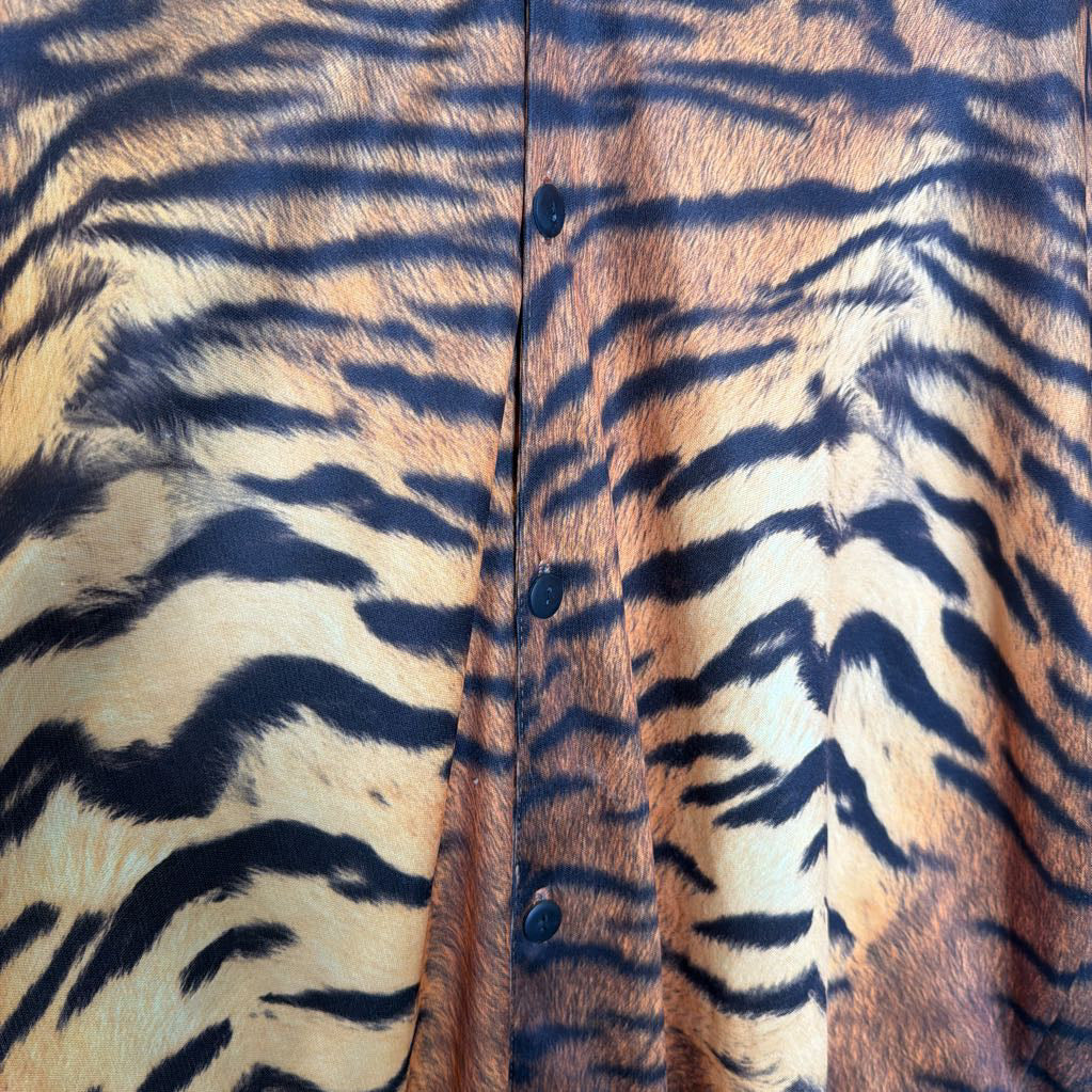 Close-up of a shirt with tiger stripe pattern