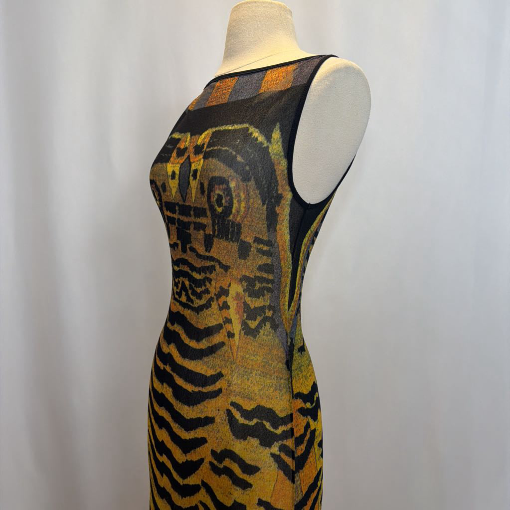 RARE Vintage 1998 Vivienne Tam Tibetan Tiger Print Mesh Maxi Dress