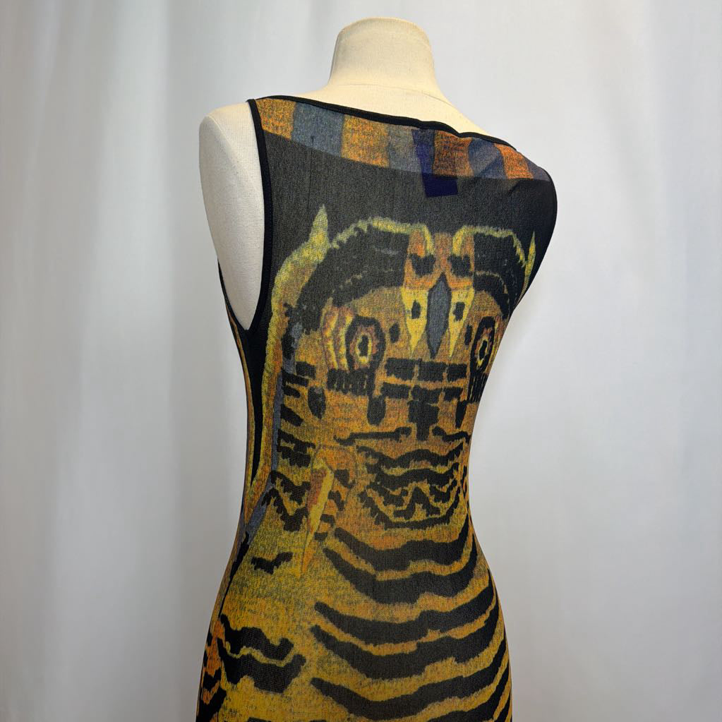 RARE Vintage 1998 Vivienne Tam Tibetan Tiger Print Mesh Maxi Dress