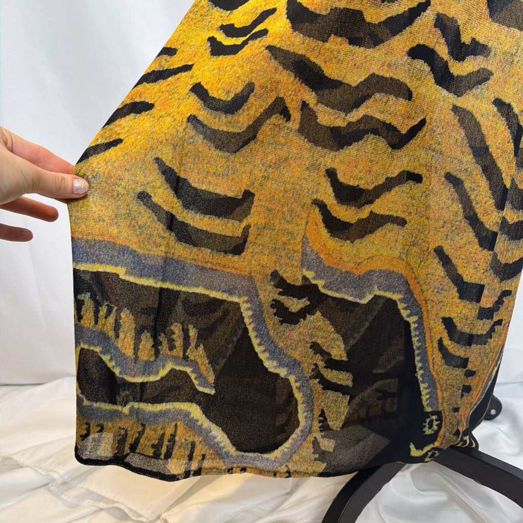 RARE Vintage 1998 Vivienne Tam Tibetan Tiger Print Mesh Maxi Dress