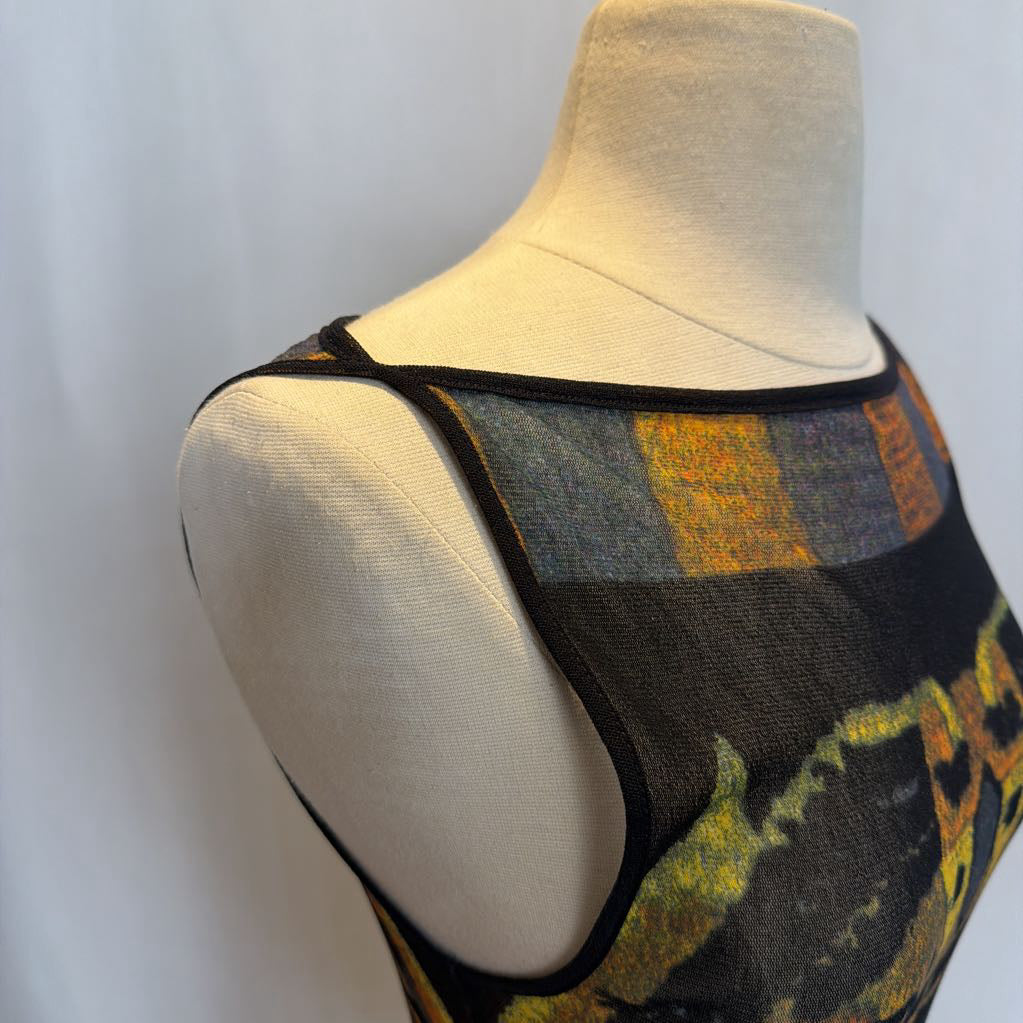 RARE Vintage 1998 Vivienne Tam Tibetan Tiger Print Mesh Maxi Dress