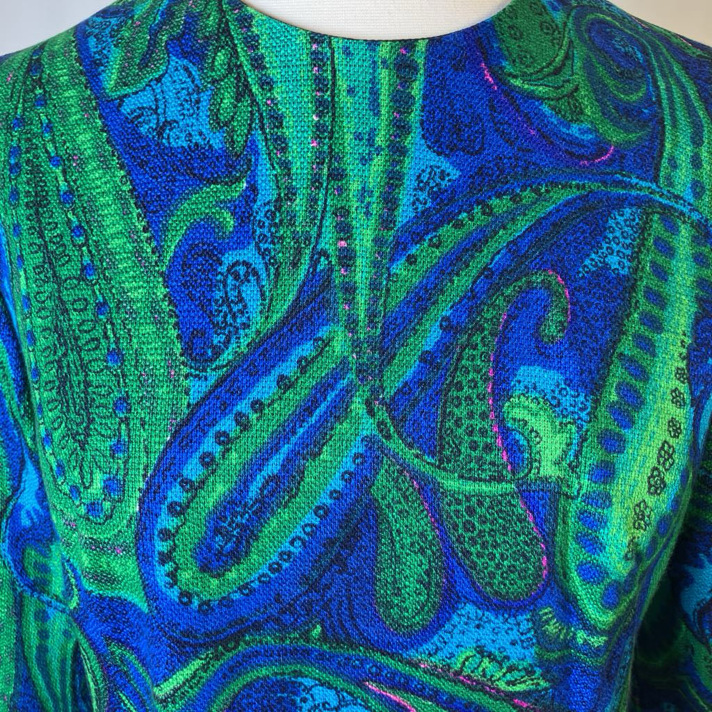 Close-up of a green and blue patterned fabric