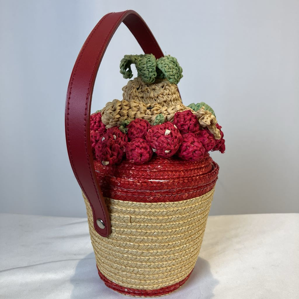 Vintage Lulu Guinness Bowl of Fruit Strawberry Straw Handbag