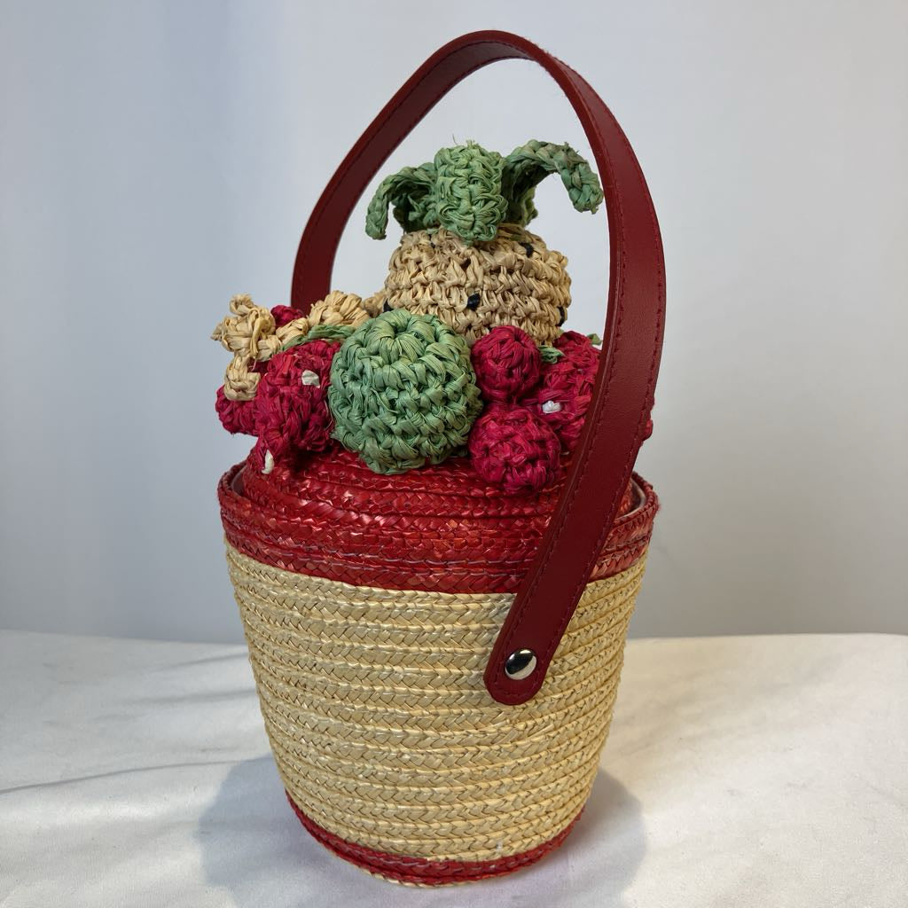 Vintage Lulu Guinness Bowl of Fruit Strawberry Straw Handbag