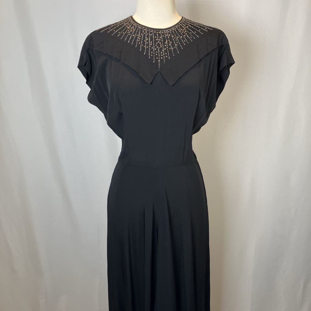 1940s DuBarry Beaded Black Maxi Evening