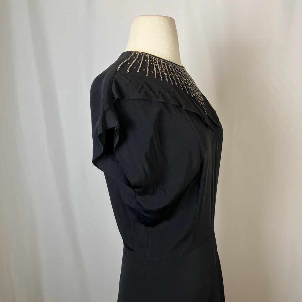 1940s DuBarry Beaded Black Maxi Evening