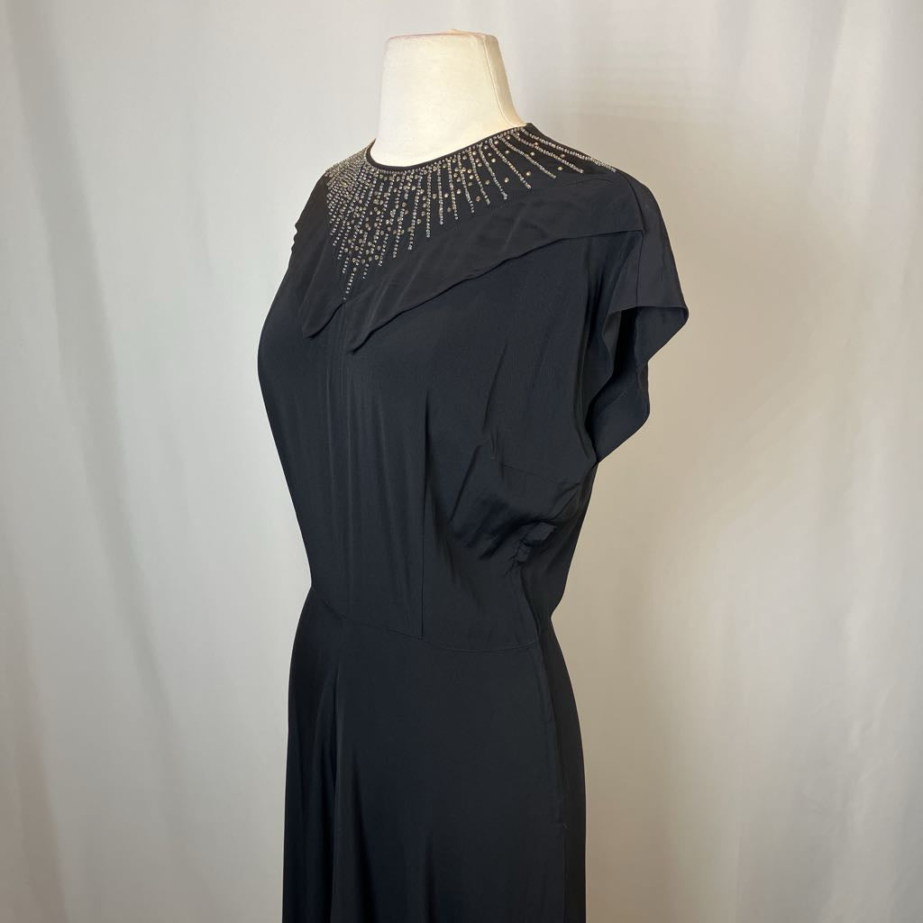 1940s DuBarry Beaded Black Maxi Evening