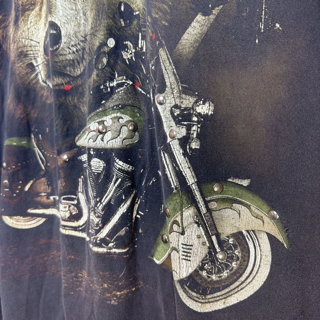 Motorcycle design on a dark fabric background