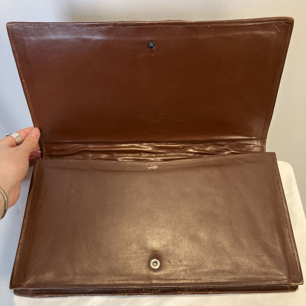 1950s Cognac Horn Back Alligator Skin Clutch